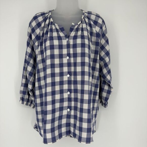 Nom Maternity‎ Provence Blue White Gingham Plaid Button Front Nursing Top Medium - Picture 1 of 8